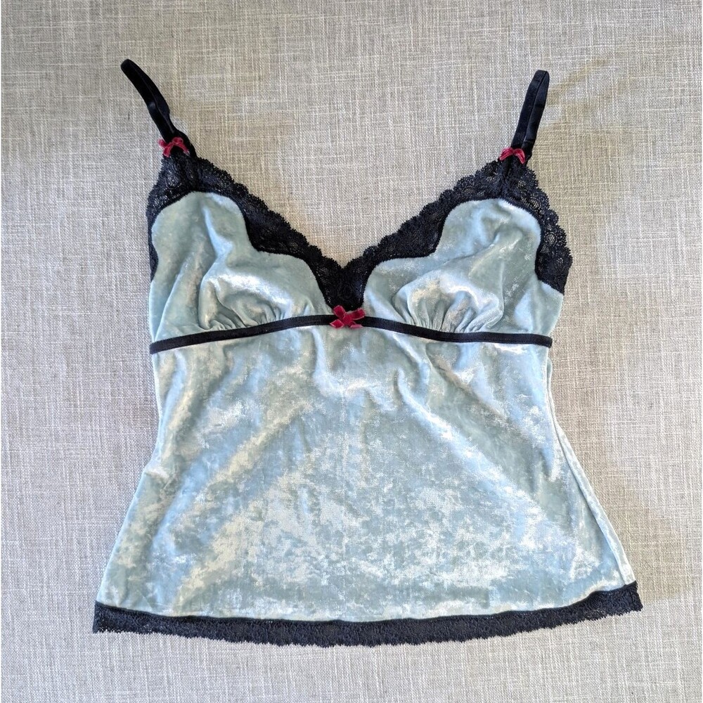 Vintage Victoria's Secret Angels Crushed Velvet Babydoll Lace Trim Cami Coquette